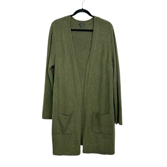 Talbots Wool Blend Open Front Cardigan with Pockets Size Large Olive Green - Picture 1 of 6
